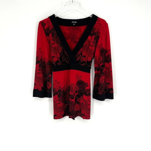 Vtg Apt 9 Top Womens PM Babydoll Y2K Asian Red Floral Whimsigoth 90s Fairy - Picture 1 of 9